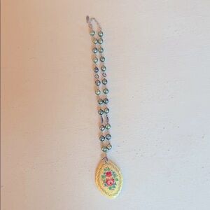 Elegant Green Beaded Necklace with Floral Pendant by Ex Ex